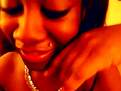 Ebony girlfriend gives head and gets fucked hard in the living-room