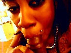 Ebony girlfriend gives head and gets fucked hard in the living-room