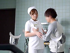 Dirty Japanese nurse gives head and gets fucked by her patient