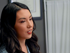 Asian amateur Mina Moon gives head and gets fucked by the doctor