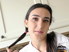 Naughty babe Lyra Lockhart gives a rimjob and gets fucked hard