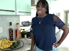 Ebony babe Mystique drops her panties to be fucked from behind