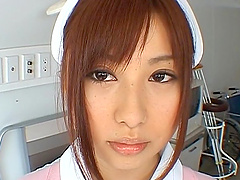 Japanese nurse Kokomi Naruse gives a blowjob and rides in cowgirl