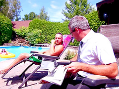 Hot ass brunette Krystal S drops her bikini to be fucked by the pool