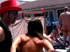 Cum in mouth ending for dirty Milla Purple after wild outdoors group sex