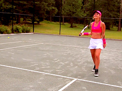 Wild fucking on the tennis court with hot ass friend Kathy Rose