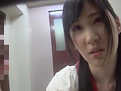Cute Japanese chick Saitou Miyu drops on her knees to blow a stranger