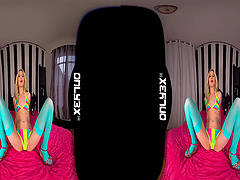 VR porn video of an amateur blondie giving head and riding well