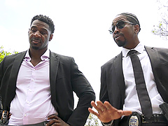 Interracial MMF threesome with spit-roast for sexy Sophia West