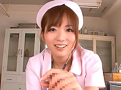 POV video of sexy Japanese girl Yuu Asakura giving a handjob