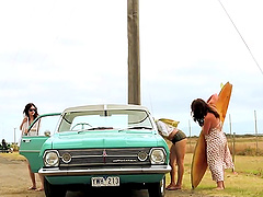 Outdoors video of Chloe B having lesbian threesome with friends