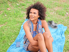 Horny ebony chick Alina Ali enjoys while riding her first white dick