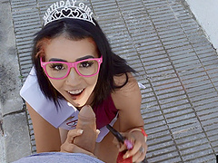 Outdoors fucking in POV with small boobs birthday girl Kitty Love