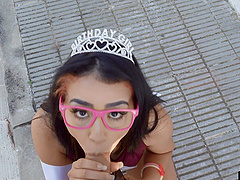 Outdoors fucking in POV with small boobs birthday girl Kitty Love