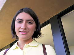 Hot ass amateur Angeline Red gives a blowjob and rides a fat dick