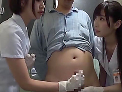 Japanese patient gets his dick pleasured by two kinky nurses