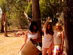 Passionate lesbian threesome with cute Kim Cums in the woods