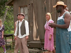 Hardcore outdoors pussy and ass fucking during group sex with Kaci Starr