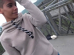 Lara sucking her boyfriend's dick while outdoor in public