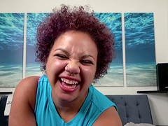 Lovely ebony woman having fun while giving a nice blowjob