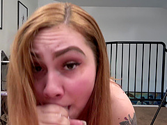 HD POV video of a tattooed girlfriend giving a nice blowjob