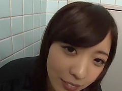 HD POV video of Fujii Arisa sucking a dick in a public bathroom