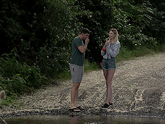 Outdoor fingering in the forest with blonde Milena Devi and her man