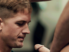 Horny gay dude enjoys while his big dick is being nicely sucked