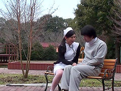Japanese nurse gets penetrated by her patient in the park
