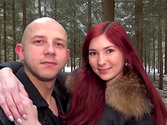 Redhead Kate Gold enjoys during rough MMF threesome on the sofa