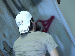 Horny white man jerks off while sucking a large black penis