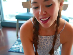 Pretty brunette Brandi Braids gives head and takes it from behind