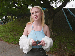 Cute blonde stranger Carrie Sage takes money to be fucked hard