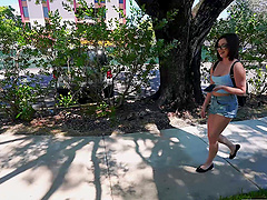 Hot stranger Leana Lovings takes money to ride a hard cum gun