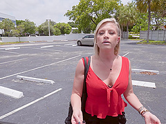 Sweet blonde amateur Kyla Keys takes money to ride a black dick