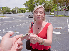 Sweet blonde amateur Kyla Keys takes money to ride a black dick