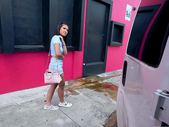 Skinny Asian amateur Yumi Sin rides a white dick in the van