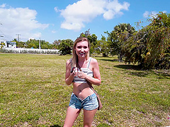 Sexy blonde girl Emma Sirus spreads her legs to be fucked hard