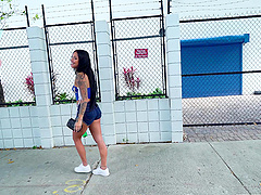 Fit brunette hitchhiker gets into the van and rides a dick - Camila