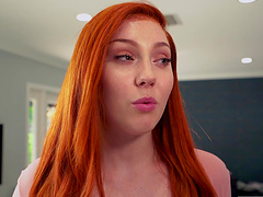 Redhead chick Arietta Adams opens her legs to ride a hard dick