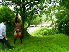 Irresistible Asian chick in stockings gets fucked hard in the woods