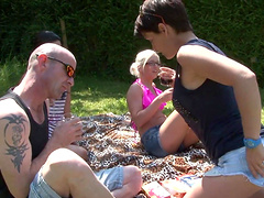 Outdoors group sex party with Amelie Pucycat and Pryscilla Lopez