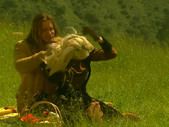 Carmen Luvana moans while being fucked outdoors by her man