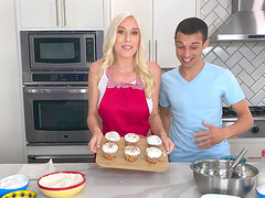 Blonde Kay Lovely with big tits gets fucked in the kithcne