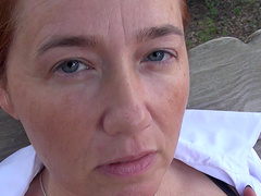 Gypsy Leigh with big natural tits fingering her cunt outdoors