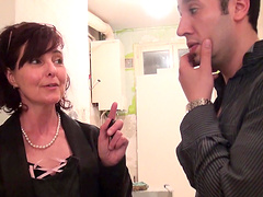 Brunette Joyce Mifle enjoys while sucking her boss's dick