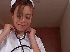 Hot nurse Jun Rukawa jerking a dick with her boobs and sucking it