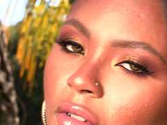 Black slut Avery Jane barely fits a huge cock in her black pussy