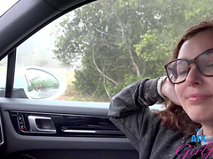 HD POV video of brunette Leana Lovings being fingered in the car