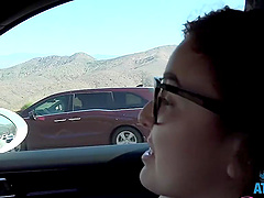 Leana Lovings moans while getting pleasured in the car - POV